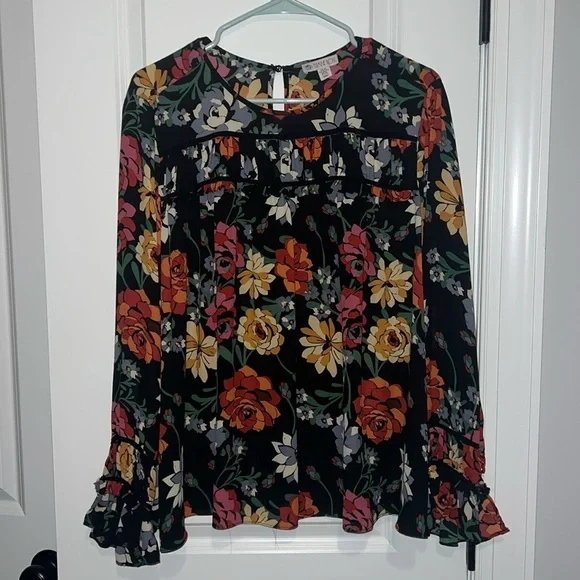 Elaine Rose multicolor Flower peasant blouse button details on back & sleeves XL - Picture 1 of 10